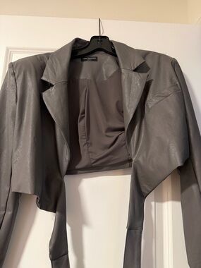 naked wardrobe Grey Cropped Faux Leather Jacket